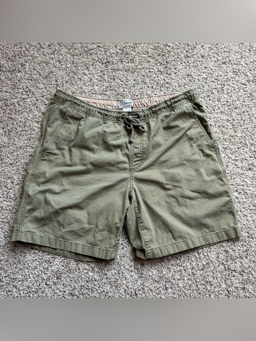 L.L.Bean Shorts Mens Large L Classic Fit Organic Cotton Olive Green Drawstring